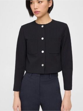 Theory Black Button-Front Cropped Jacket